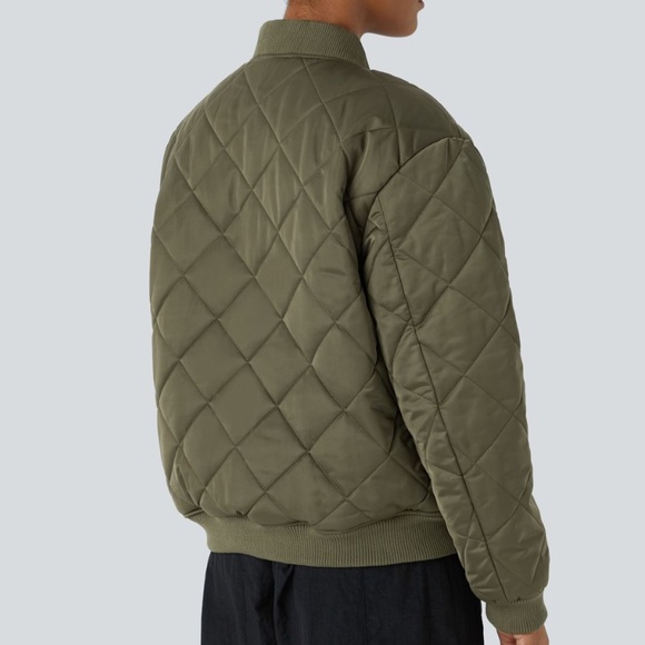 Thread & Supply olive green stand collar quilted bomber jacket women size Large - Picture 2 of 9